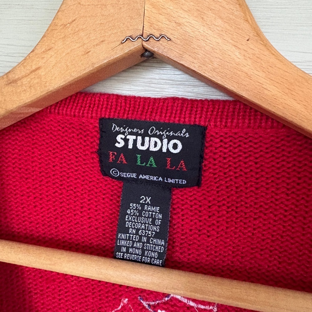 DESIGNERS ORIGINALS 90s red holiday sweater vest zip up cardigan snowmen sz 2X - Picture 9 of 10